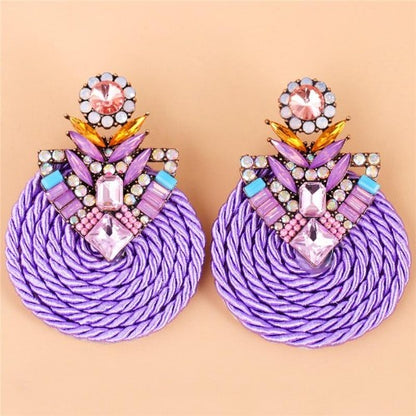 Colorful Rhinestone and Twisted Rope Round Earrings