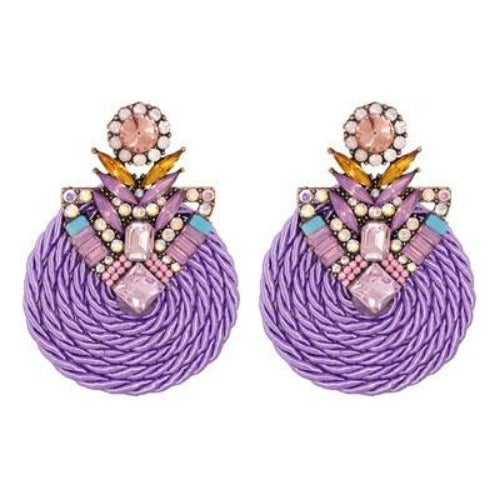 Colorful Rhinestone and Twisted Rope Round Earrings