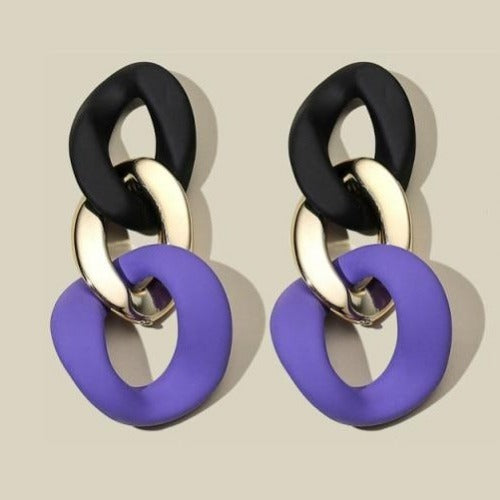 Korean Colorful Large Chain Drop Earrings