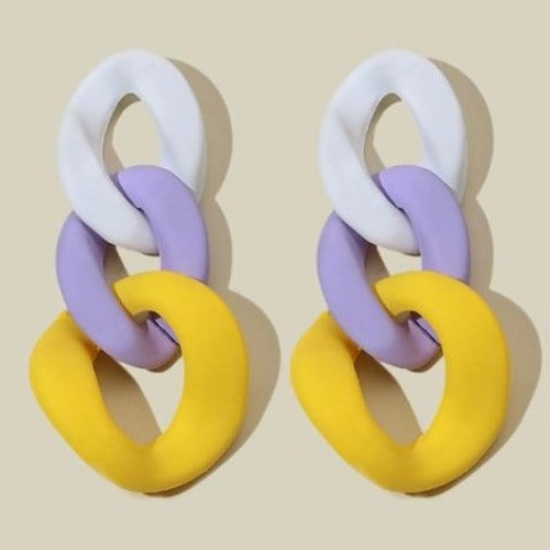 Korean Colorful Large Chain Drop Earrings