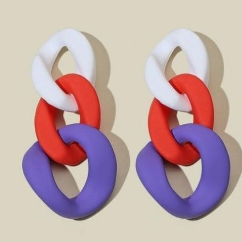 Korean Colorful Large Chain Drop Earrings