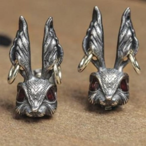 Silver Rabbit Red Zircon Eyes Studs