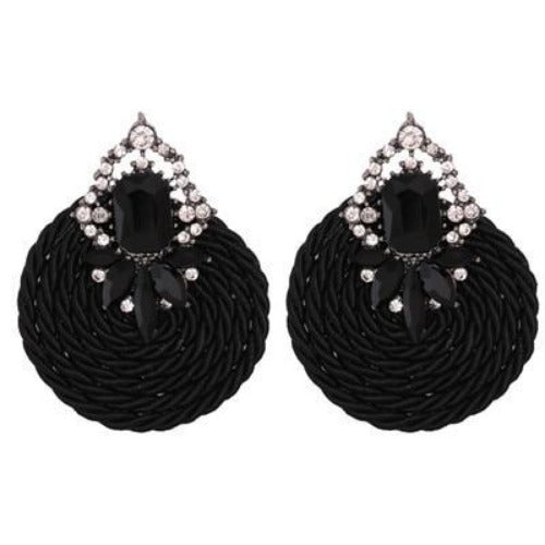 Colorful Rhinestone and Twisted Rope Round Earrings