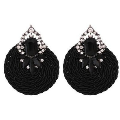 Colorful Rhinestone and Twisted Rope Round Earrings