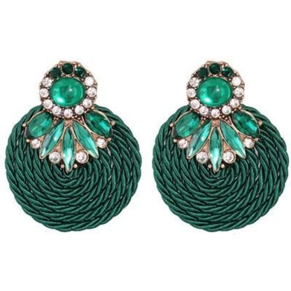 Colorful Rhinestone and Twisted Rope Round Earrings