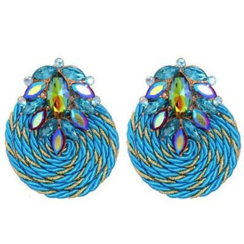 Colorful Rhinestone and Twisted Rope Round Earrings