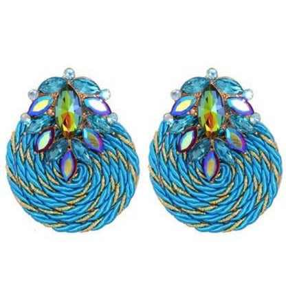 Colorful Rhinestone and Twisted Rope Round Earrings