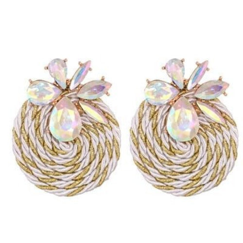 Colorful Rhinestone and Twisted Rope Round Earrings