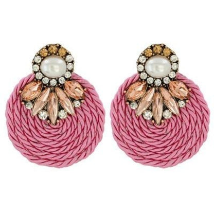 Colorful Rhinestone and Twisted Rope Round Earrings