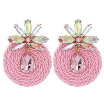 Colorful Rhinestone and Twisted Rope Round Earrings