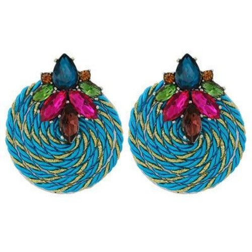 Colorful Rhinestone and Twisted Rope Round Earrings