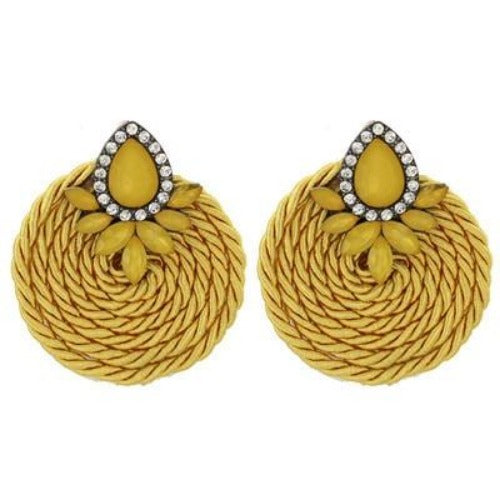 Colorful Rhinestone and Twisted Rope Round Earrings