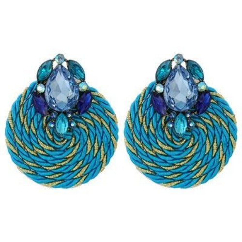 Colorful Rhinestone and Twisted Rope Round Earrings