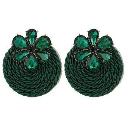 Colorful Rhinestone and Twisted Rope Round Earrings