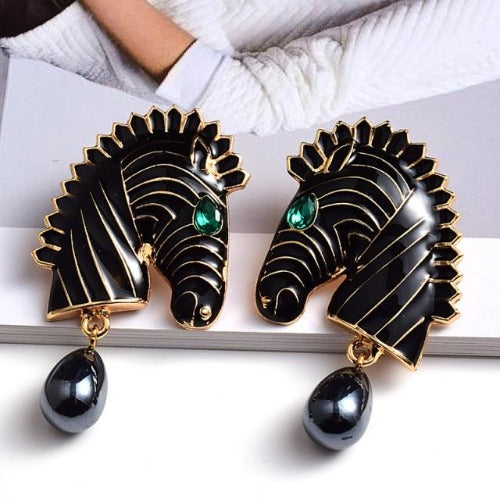 Zebra with Pearl Drop Earrings