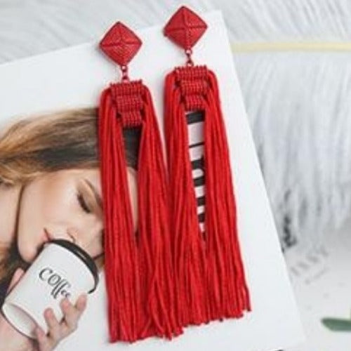 Korean Colorful Rope Long Tassel Earrings