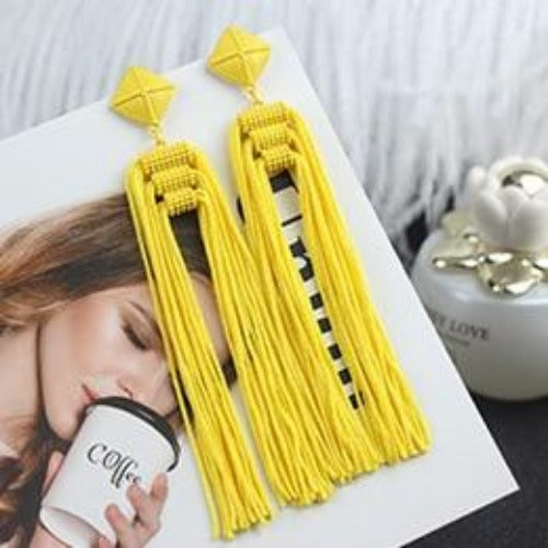 Korean Colorful Rope Long Tassel Earrings