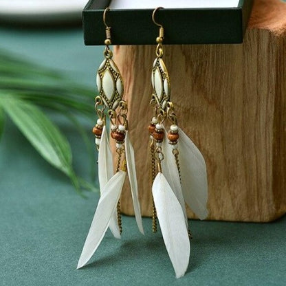 Retro Turquoise & Wine Feather Earrings