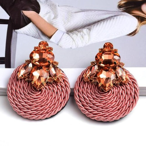 Colorful Crystal Round Braided & Twisted Robe Earrings