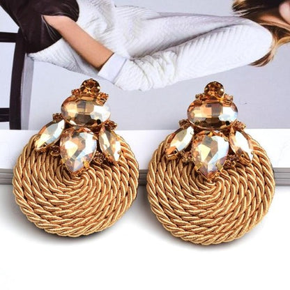 Colorful Crystal Round Braided & Twisted Robe Earrings