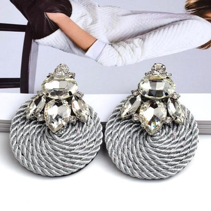 Colorful Crystal Round Braided & Twisted Robe Earrings