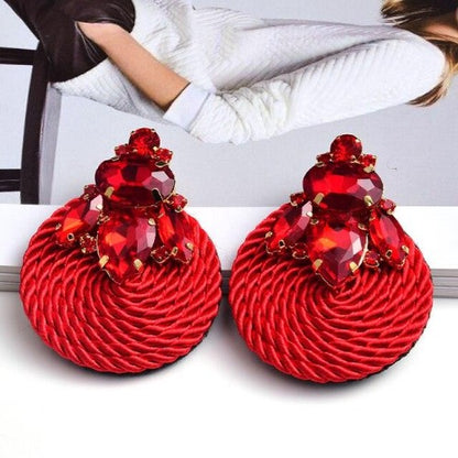 Colorful Crystal Round Braided & Twisted Robe Earrings