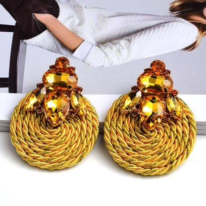 Colorful Crystal Round Braided & Twisted Robe Earrings