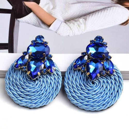 Colorful Crystal Round Braided & Twisted Robe Earrings