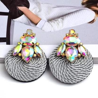 Colorful Crystal Round Braided & Twisted Robe Earrings