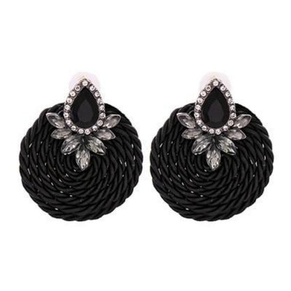 Colorful Rhinestone and Twisted Rope Round Earrings