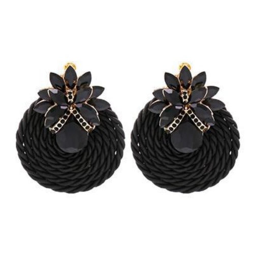 Colorful Rhinestone and Twisted Rope Round Earrings