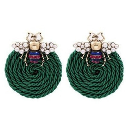 Colorful Rhinestone and Twisted Rope Round Earrings