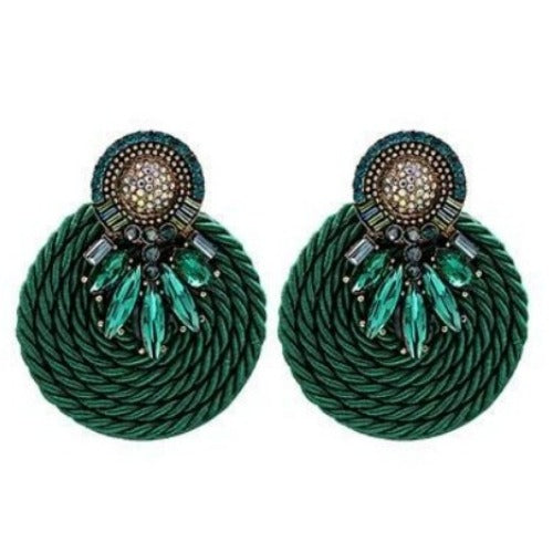 Colorful Rhinestone and Twisted Rope Round Earrings