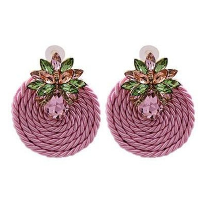 Colorful Rhinestone and Twisted Rope Round Earrings