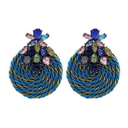 Colorful Rhinestone and Twisted Rope Round Earrings