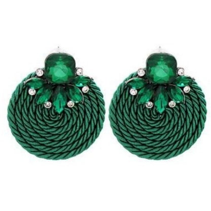 Colorful Rhinestone and Twisted Rope Round Earrings