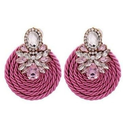 Colorful Rhinestone and Twisted Rope Round Earrings