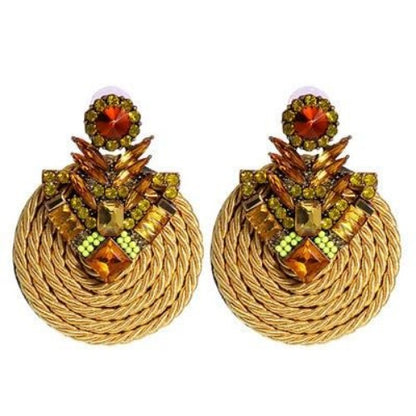 Colorful Rhinestone and Twisted Rope Round Earrings