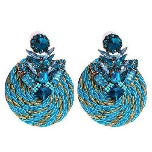 Colorful Rhinestone and Twisted Rope Round Earrings