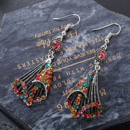 Retro Colorful Beaded Silver Drop Earrings