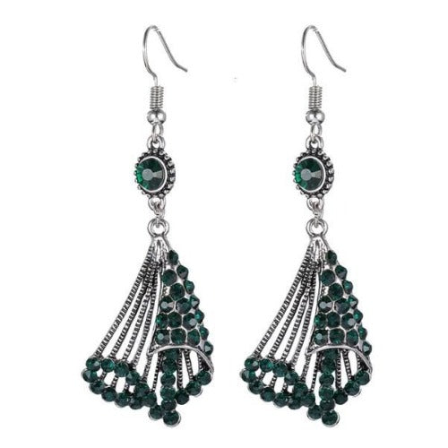 Retro Colorful Beaded Silver Drop Earrings