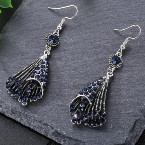 Retro Colorful Beaded Silver Drop Earrings