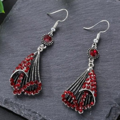 Retro Colorful Beaded Silver Drop Earrings