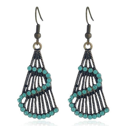 Retro Colorful Beaded Silver Drop Earrings