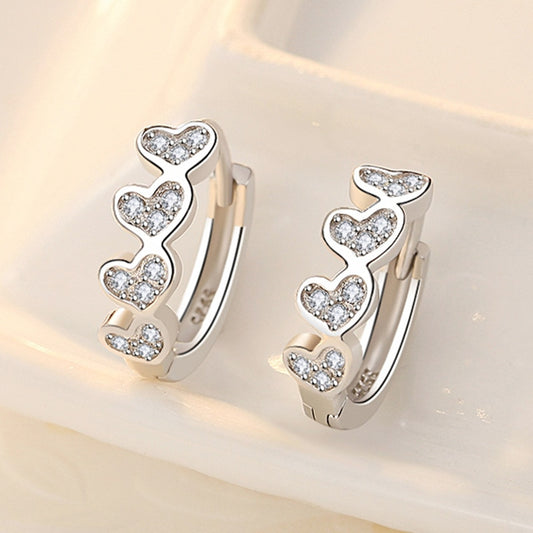 Crystal & Silver Small Heart Hoop Earrings