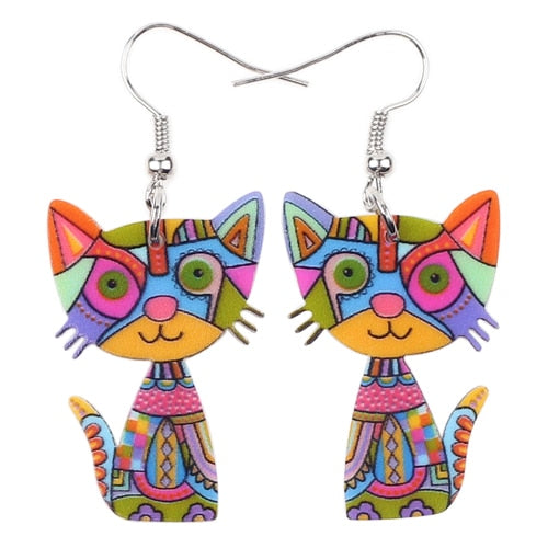 Colorful Acrylic Kitty Cat Earrings