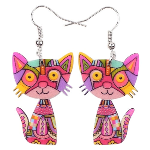 Colorful Acrylic Kitty Cat Earrings