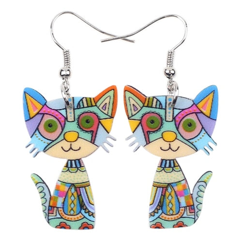 Colorful Acrylic Kitty Cat Earrings