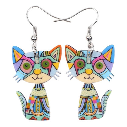 Colorful Acrylic Kitty Cat Earrings