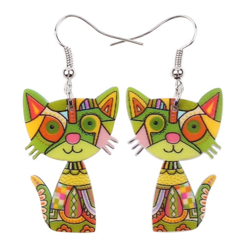 Colorful Acrylic Kitty Cat Earrings